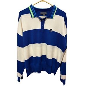 G/FORE‎ Womens XL Striped Wool Polo Sweater Blue White Long Sleeve Golf Top